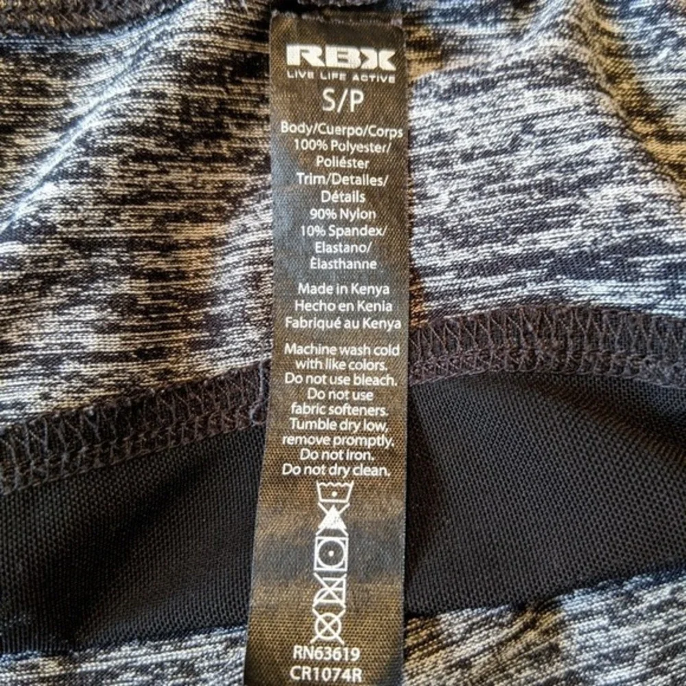 RBX Active Womens Space Dye Long Sleeve Workout Top Grey Black Mesh Thumbholes S